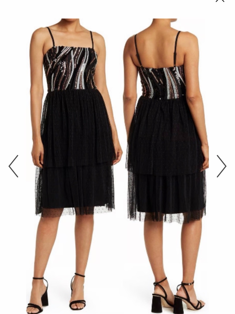 Dress the Population Black Sequin Stripe Midi Dress